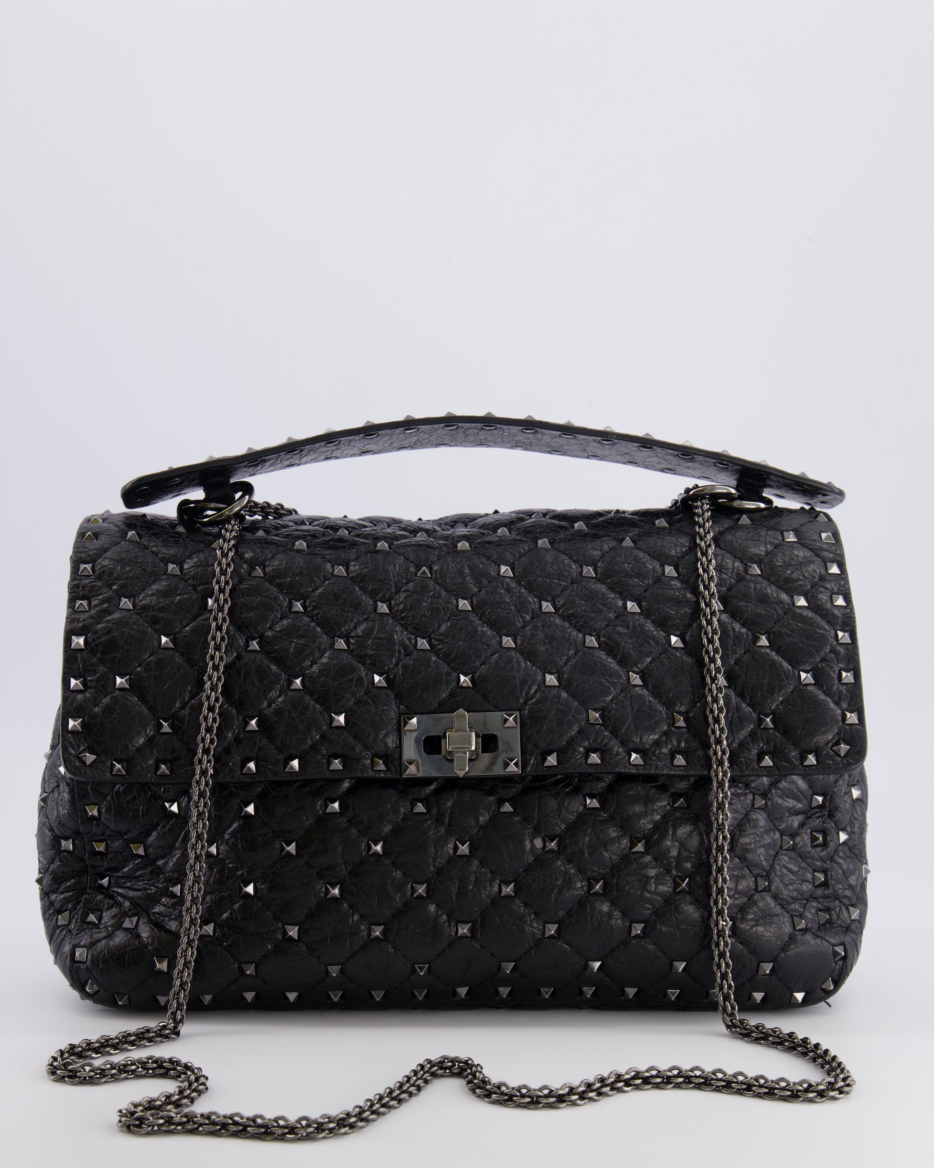 Valentino Black Distressed Leather Large Rockstud Spike Bag RRP £2,850