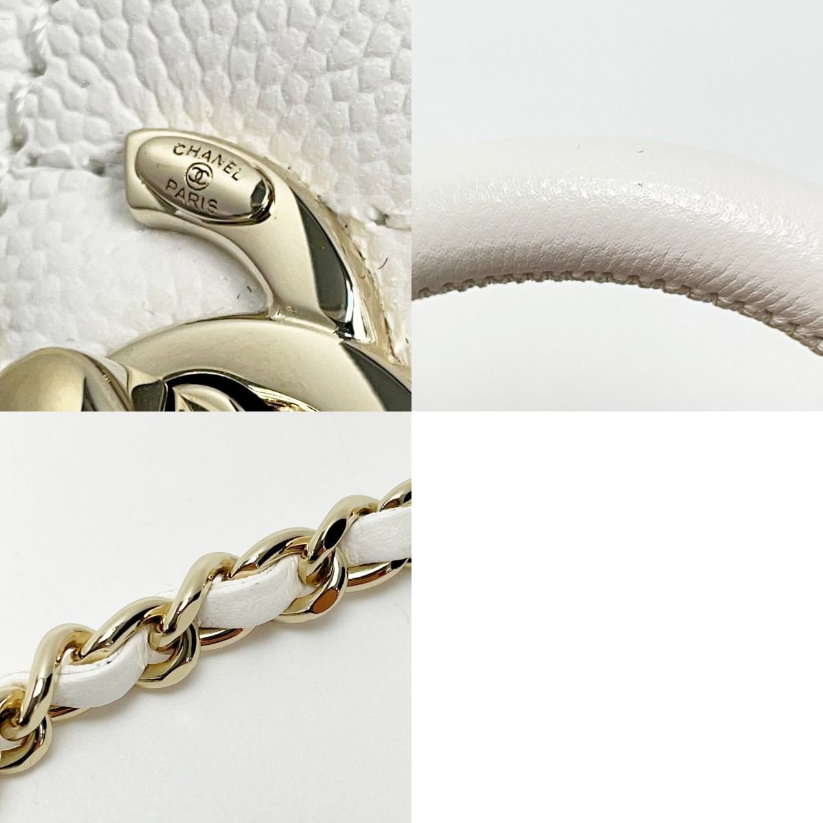 Chanel Chanel Coco Handle As2215 White 2-Way Bag Quilted Caviar Leather