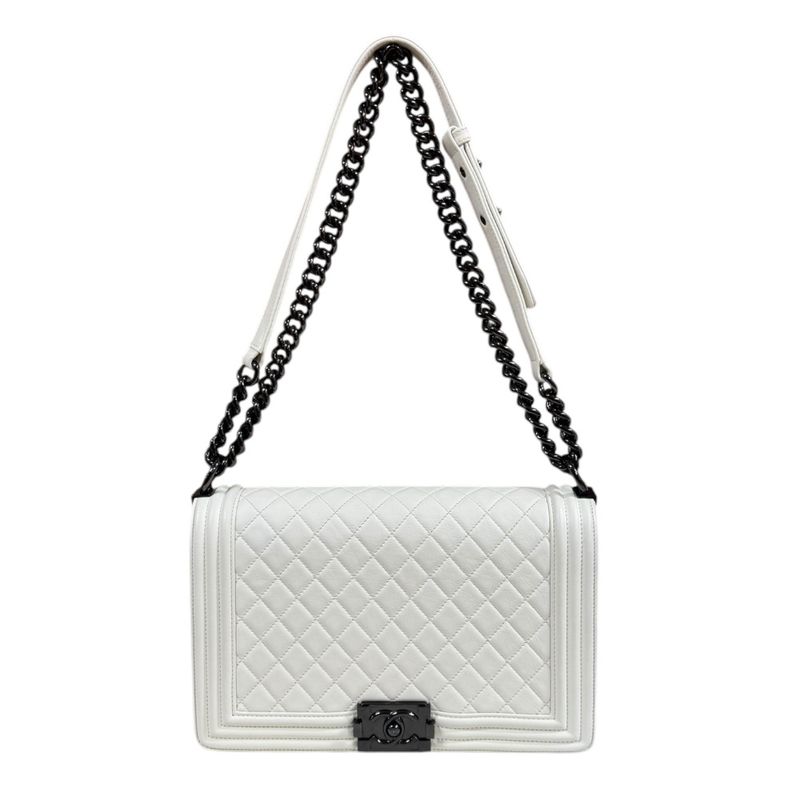 Chanel Boy Shoulder Bag Leather White Ladies