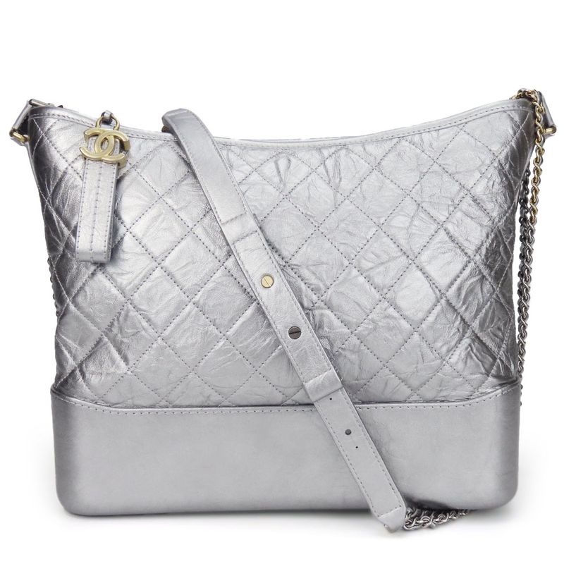 Chanel Shoulder Bag Gabrielle A93824 Chain Large Hobo Leather Silver Metallic