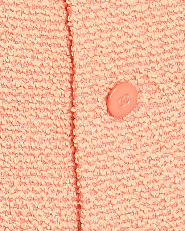 *FIRE PRICE* Chanel Peach Three Piece Set with Multicoloured Silk Trim and Shoulder Pad Detailing FR 38 (UK 10)