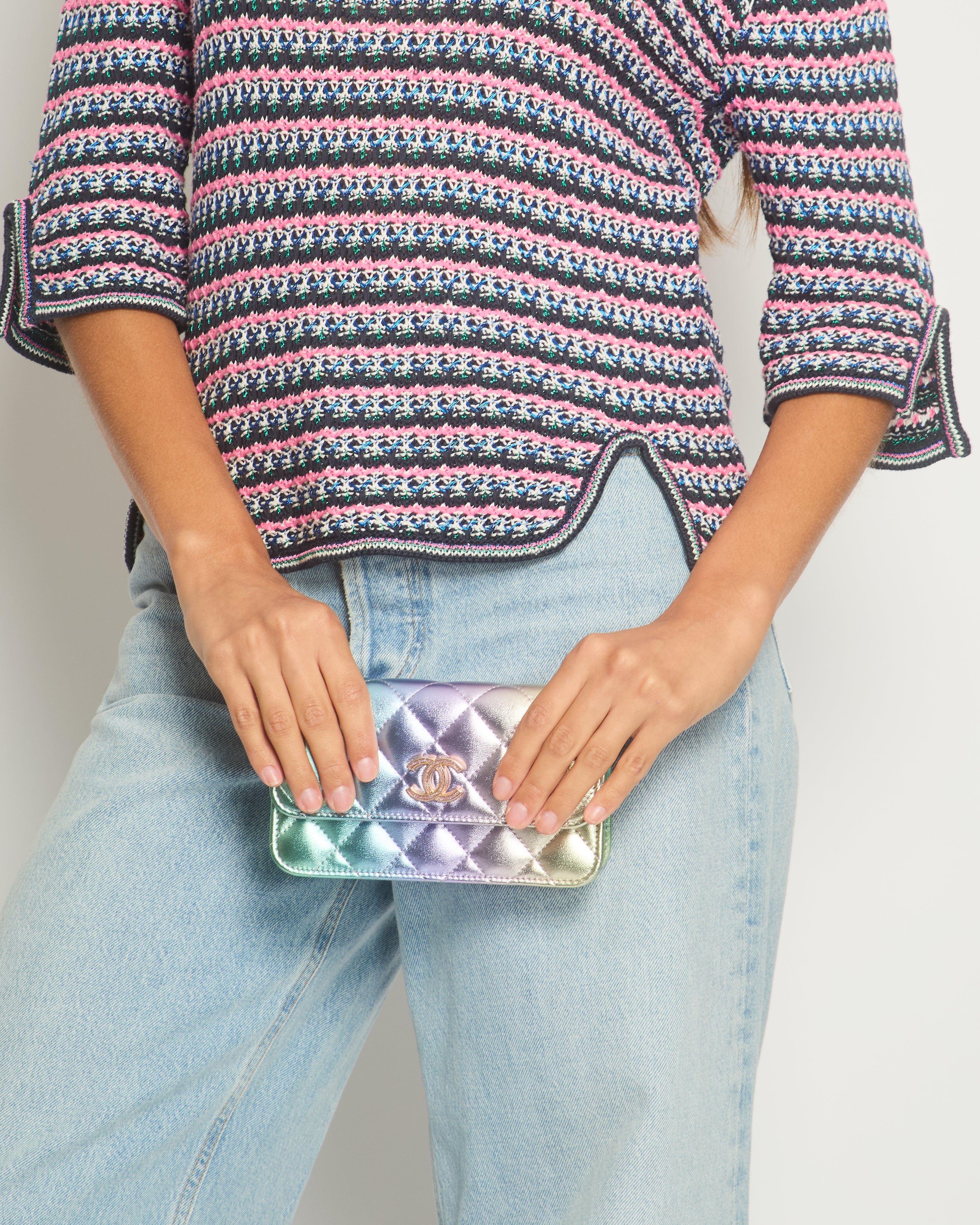 *FIRE PRICE* Chanel Pink, Black Metallic Green Mid-Sleeve Top FR 38 (UK 10)