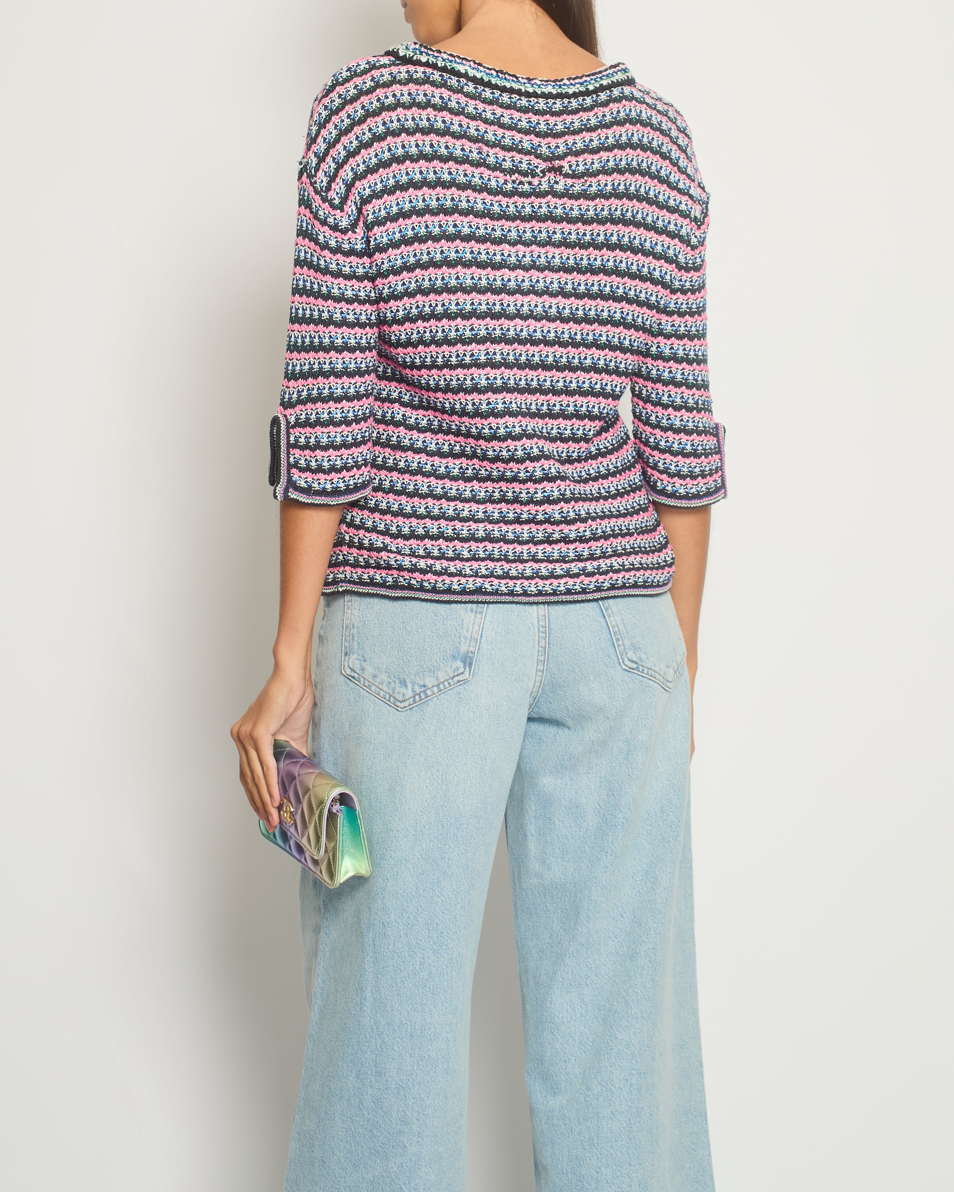 *FIRE PRICE* Chanel Pink, Black Metallic Green Mid-Sleeve Top FR 38 (UK 10)