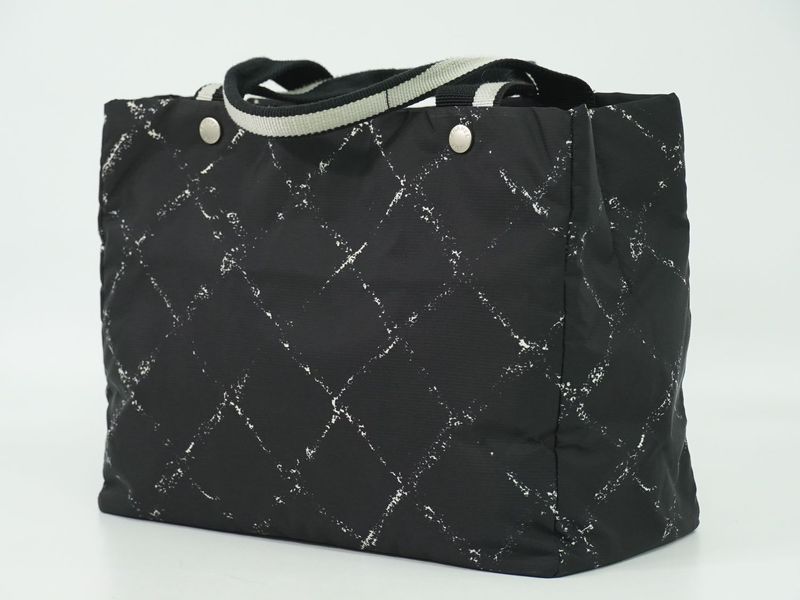 Chanel New Travel Line Tote Bag Handbag Nylon Black New Travel Line