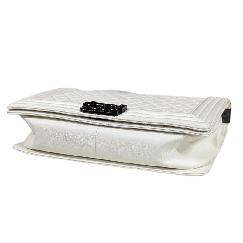 Chanel Boy Shoulder Bag Leather White Ladies