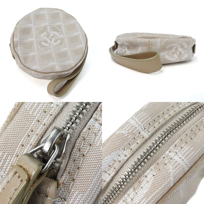 Chanel Chanel Pouch New Travel Line 7 th Beige Jacquard Nylon Round Small