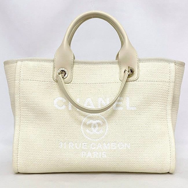 Chanel 2-Way Tote Bag Deauville MM White