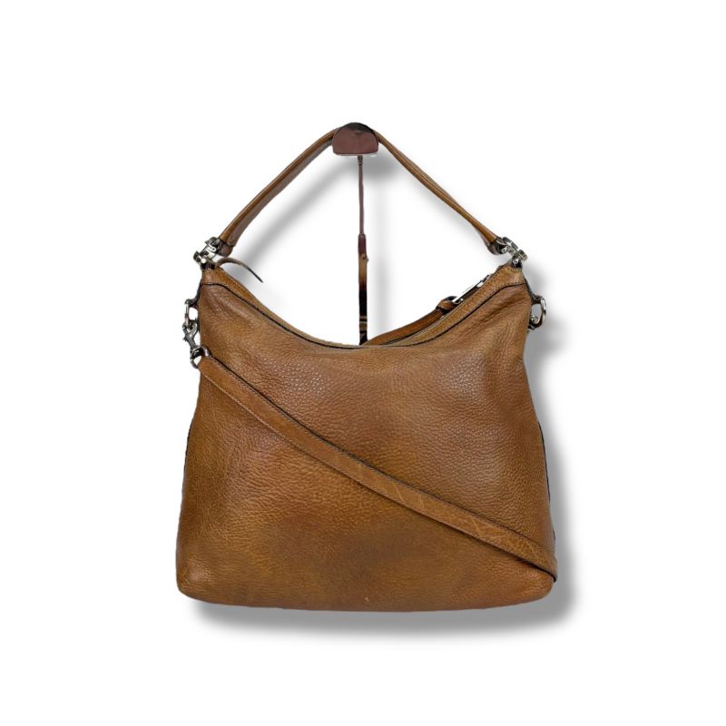 Gucci 2-Way Hobo Bag One Shoulder Bag Brown Leather GG Interlocking Silver