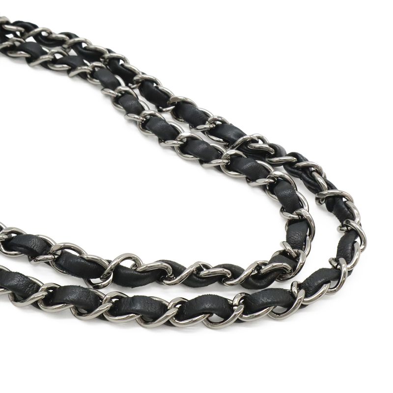 Chanel 255 Tweed Double Flap Chain Bag Shoulder Bag Flower Motif Leather White Black