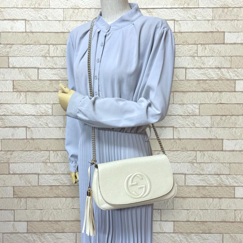 Gucci Soho Shoulder Bag Leather White Ladies