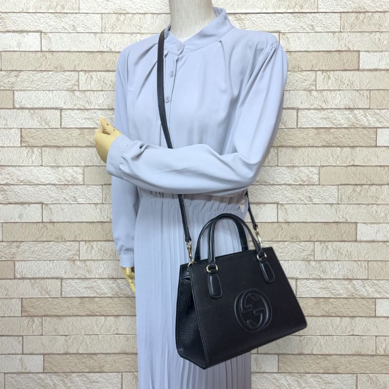 Gucci Outlet Interlocking G Soho Shoulder Bag Leather Black Ladies