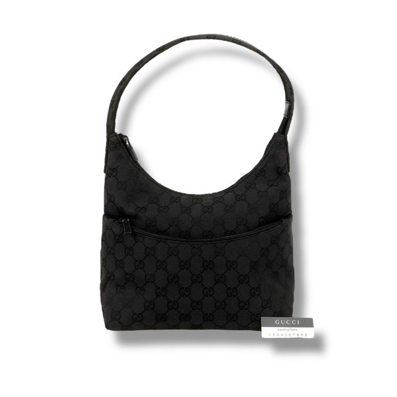 Gucci One Shoulder Bag GG Canvas Black Hobo Soho