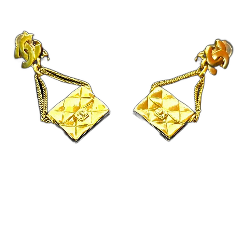 Chanel with Rice Vintage CC Logo Quilted Bag Motif Earrings