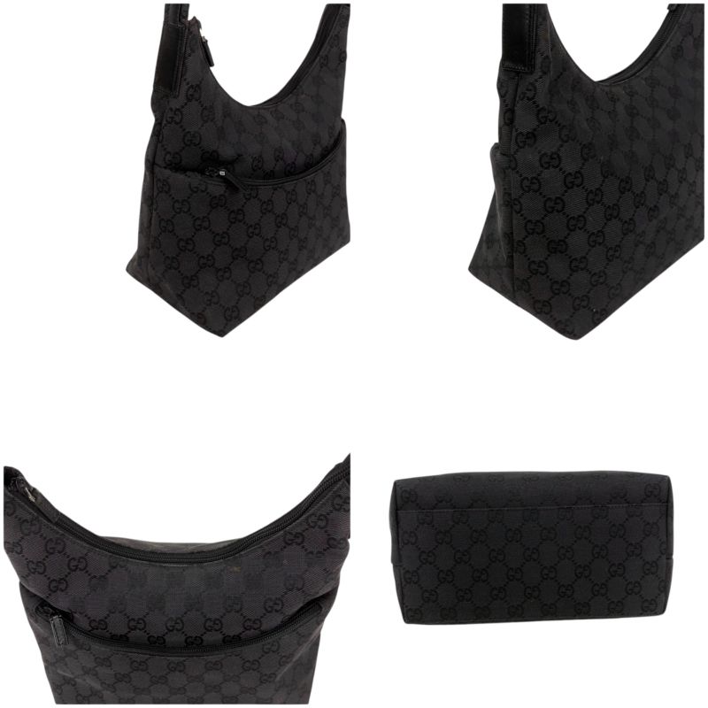 Gucci One Shoulder Bag GG Canvas Black Hobo Soho