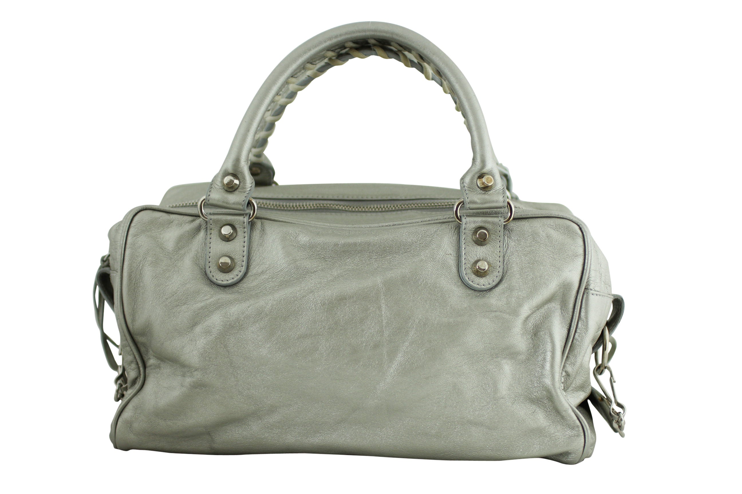 Balenciaga Metallic Leather Box Bag Silver