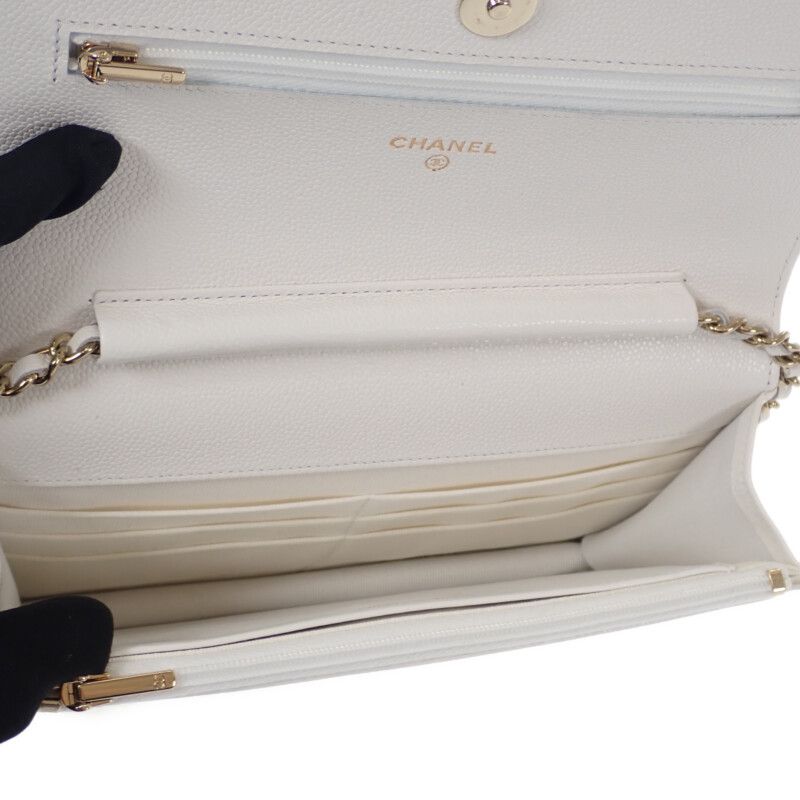 Chanel Chanel Classic Chain Wallet Ap0250 Shoulder Bag Caviar Leather White Gold Hardware
