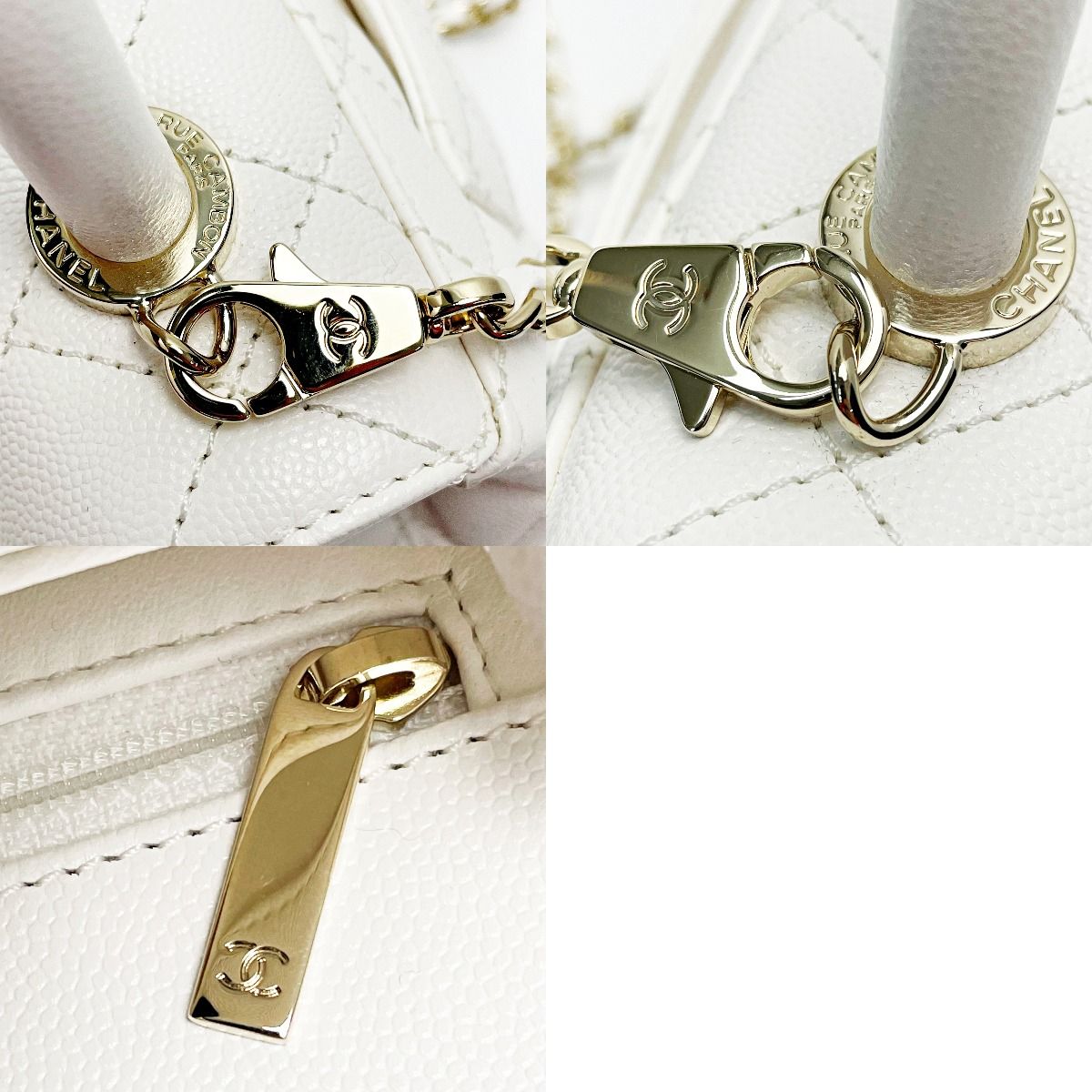 Chanel Chanel Coco Handle As2215 White 2-Way Bag Quilted Caviar Leather