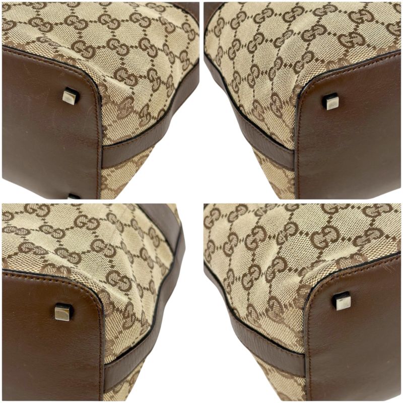 Gucci One Shoulder Bag GG Canvas Brown Leather Hobo Soho