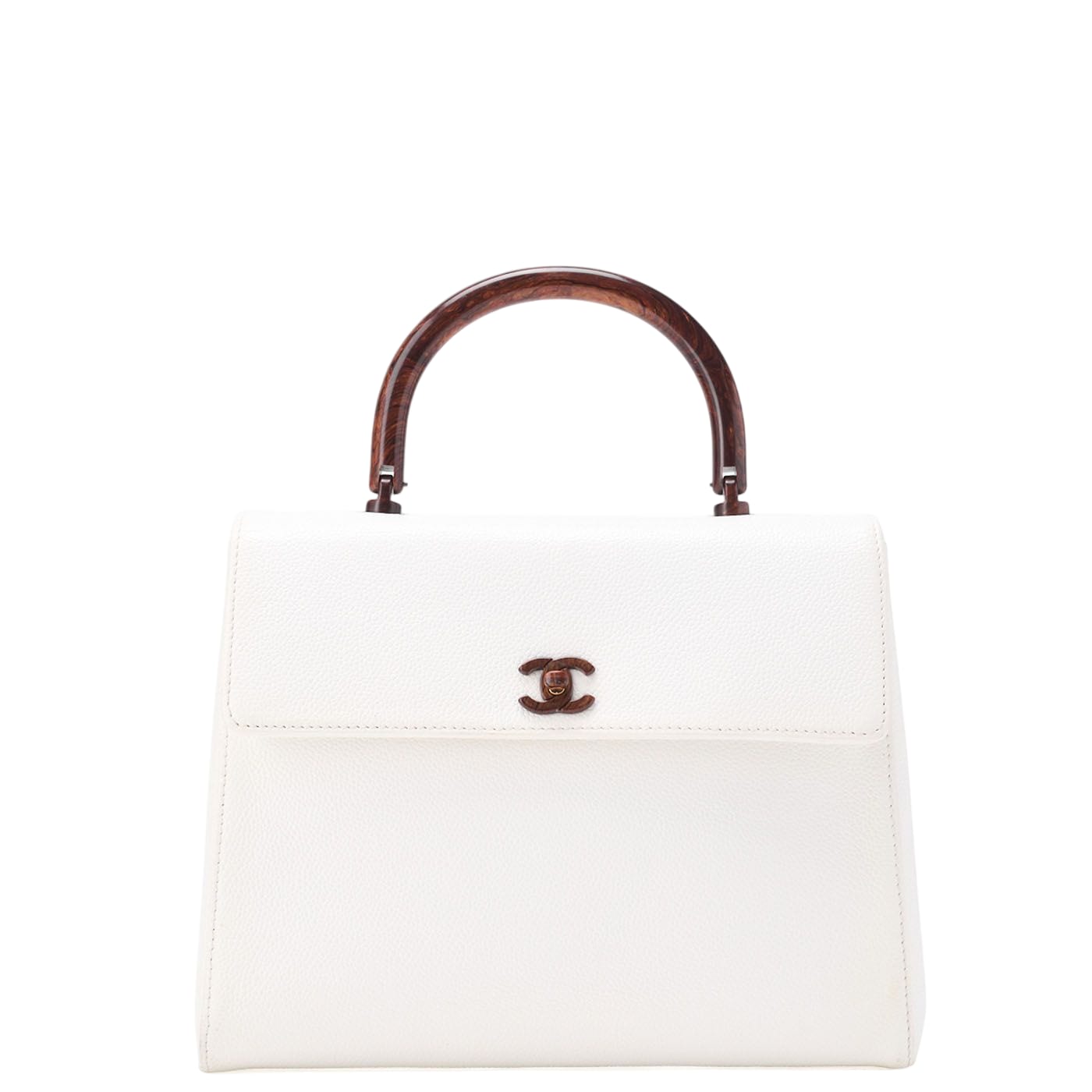 Chanel Chanel Handbag Turnlock Kelly Shape Wood Pattern Caviar Leather White