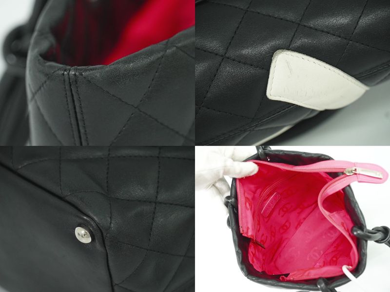Chanel Chanel Cambon Line Tote Handbag Leather Black White