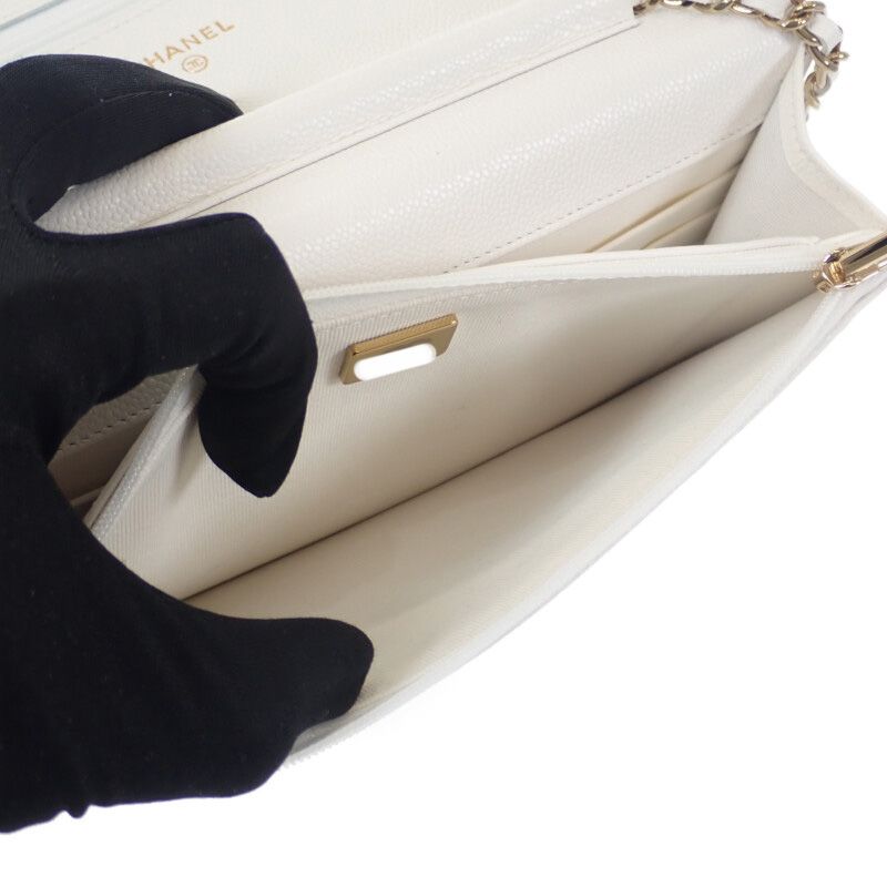 Chanel Chanel Classic Chain Wallet Ap0250 Shoulder Bag Caviar Leather White Gold Hardware