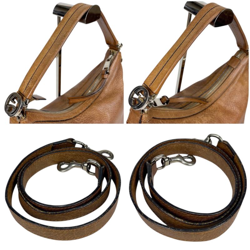 Gucci 2-Way Hobo Bag One Shoulder Bag Brown Leather GG Interlocking Silver