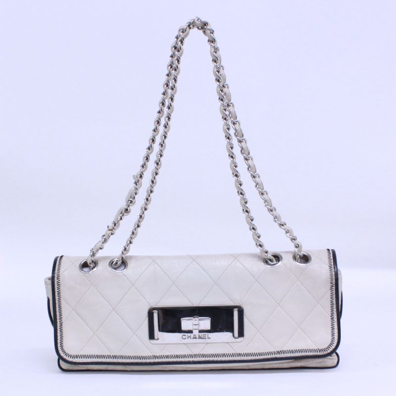 Chanel 255 Chain Handbag Lambskin White Handbag Silver