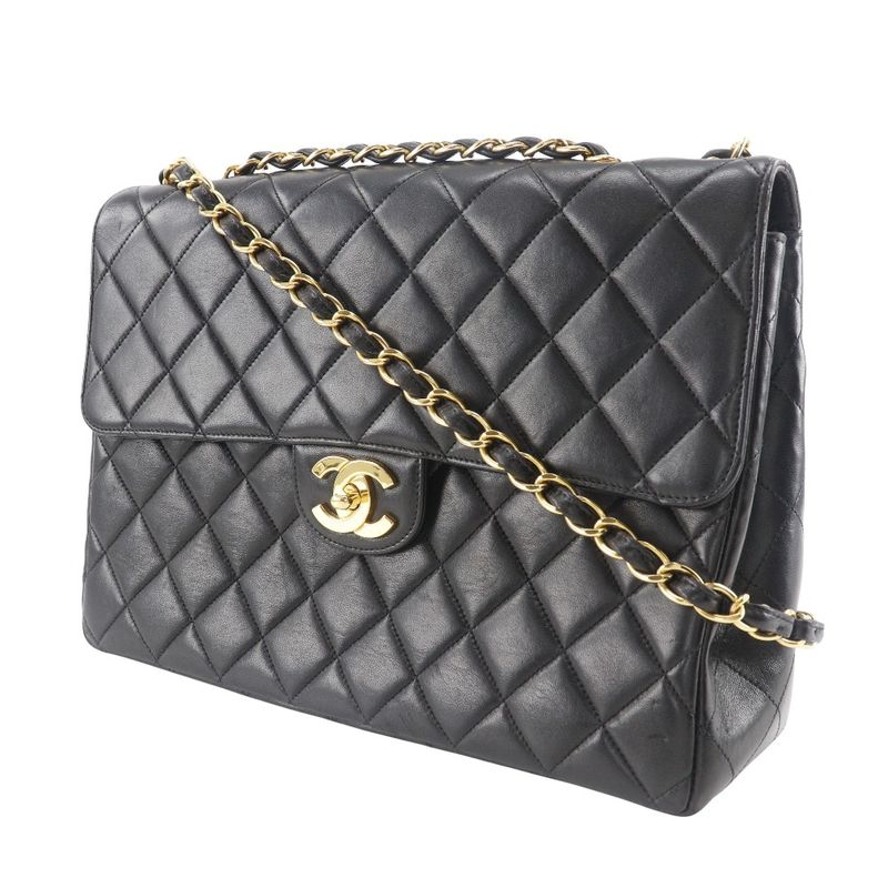Chanel Chanel Deca Quilted Double Chain Vintage Lambskin Black Shoulder Bag