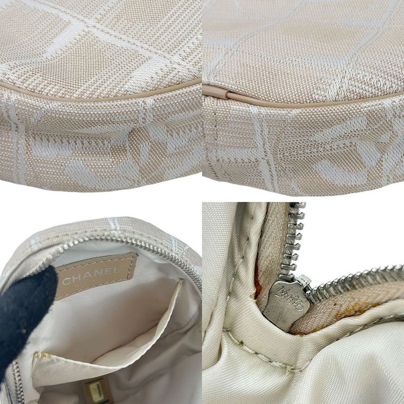 Chanel Chanel Pouch New Travel Line 7 th Beige Jacquard Nylon Round Small