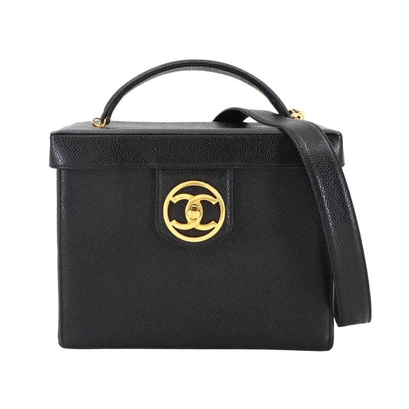 Chanel Chanel Caviar Leather Vanity 2-Way Hand Shoulder Bag Leather Black Vintage