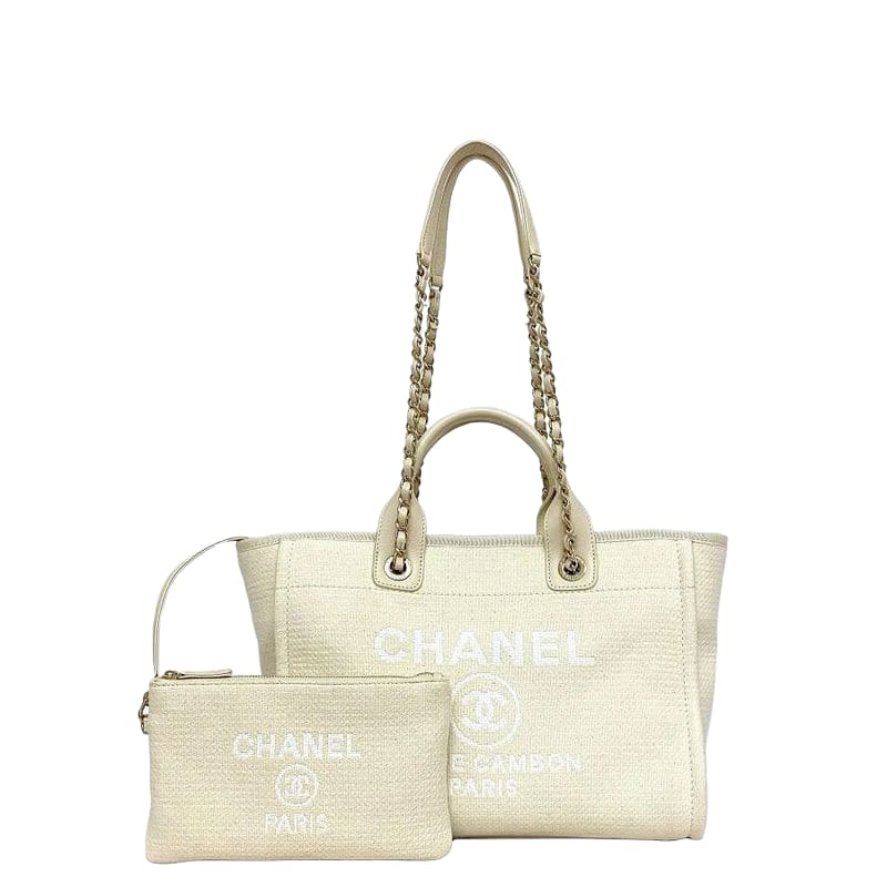 Chanel 2-Way Tote Bag Deauville MM White
