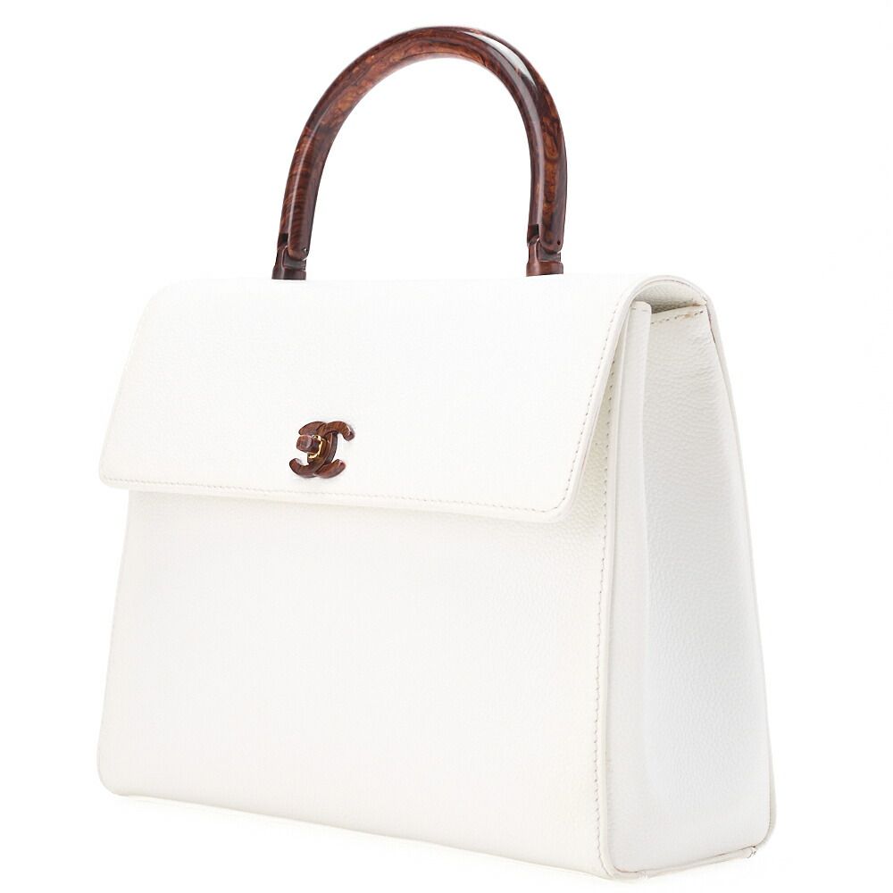 Chanel Chanel Handbag Turnlock Kelly Shape Wood Pattern Caviar Leather White
