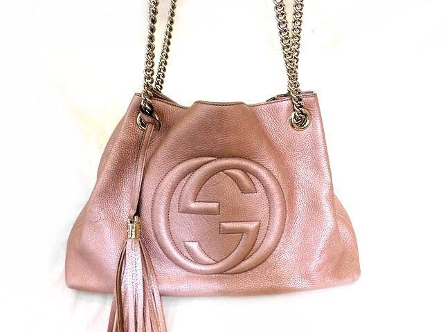 Gucci Shoulder Bag Soho Interlocking G Pink Metallic Chain Bag