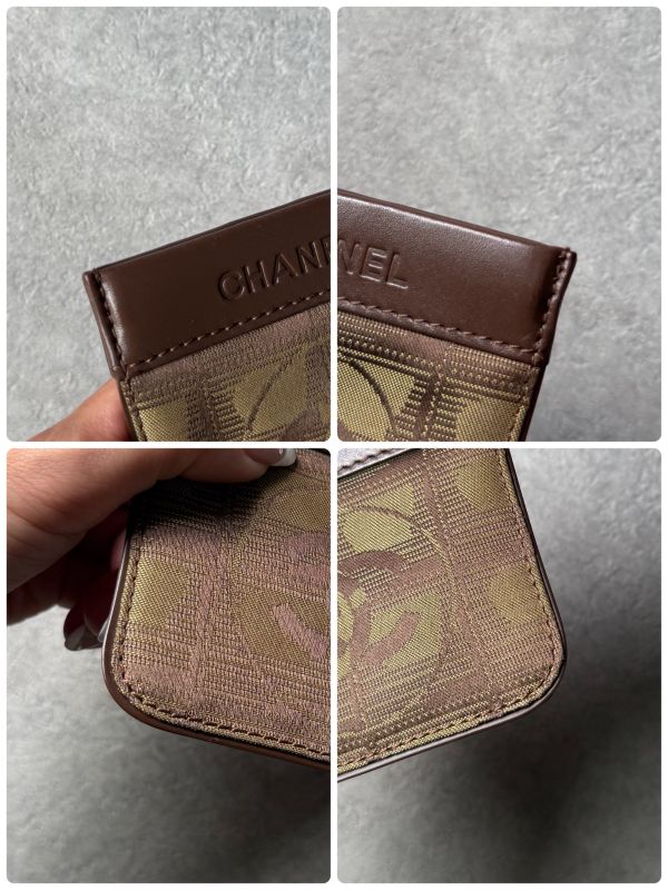 Chanel New Travel Line Coin Case Mini Pouch Ring Leather Canvas Brown