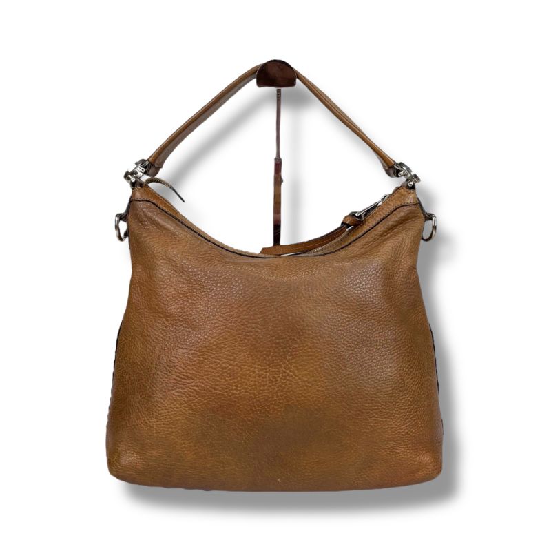 Gucci 2-Way Hobo Bag One Shoulder Bag Brown Leather GG Interlocking Silver