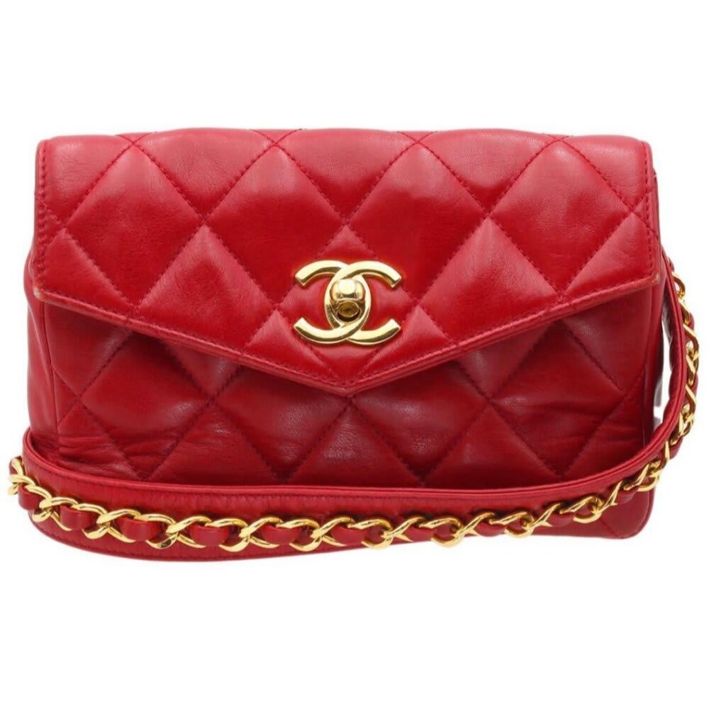 Chanel Chanel CC Vintage Quilted Lambskin Waist Pouch Bum Bag Leather Red