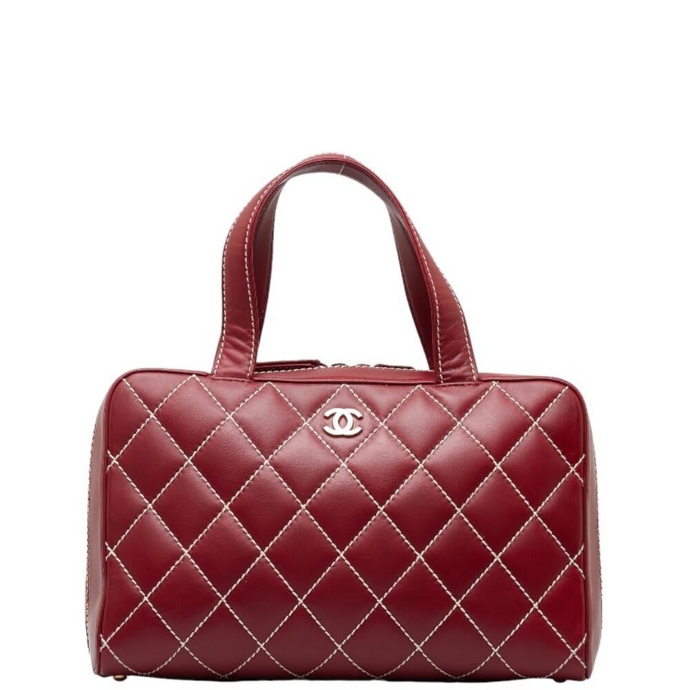 Chanel CC Wild Stitch Vintage Quilted Bowler Hand Bag Lambskin