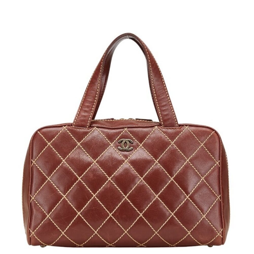 Chanel CC Wild Stitch Vintage Quilted Bowler Hand Bag Lambskin