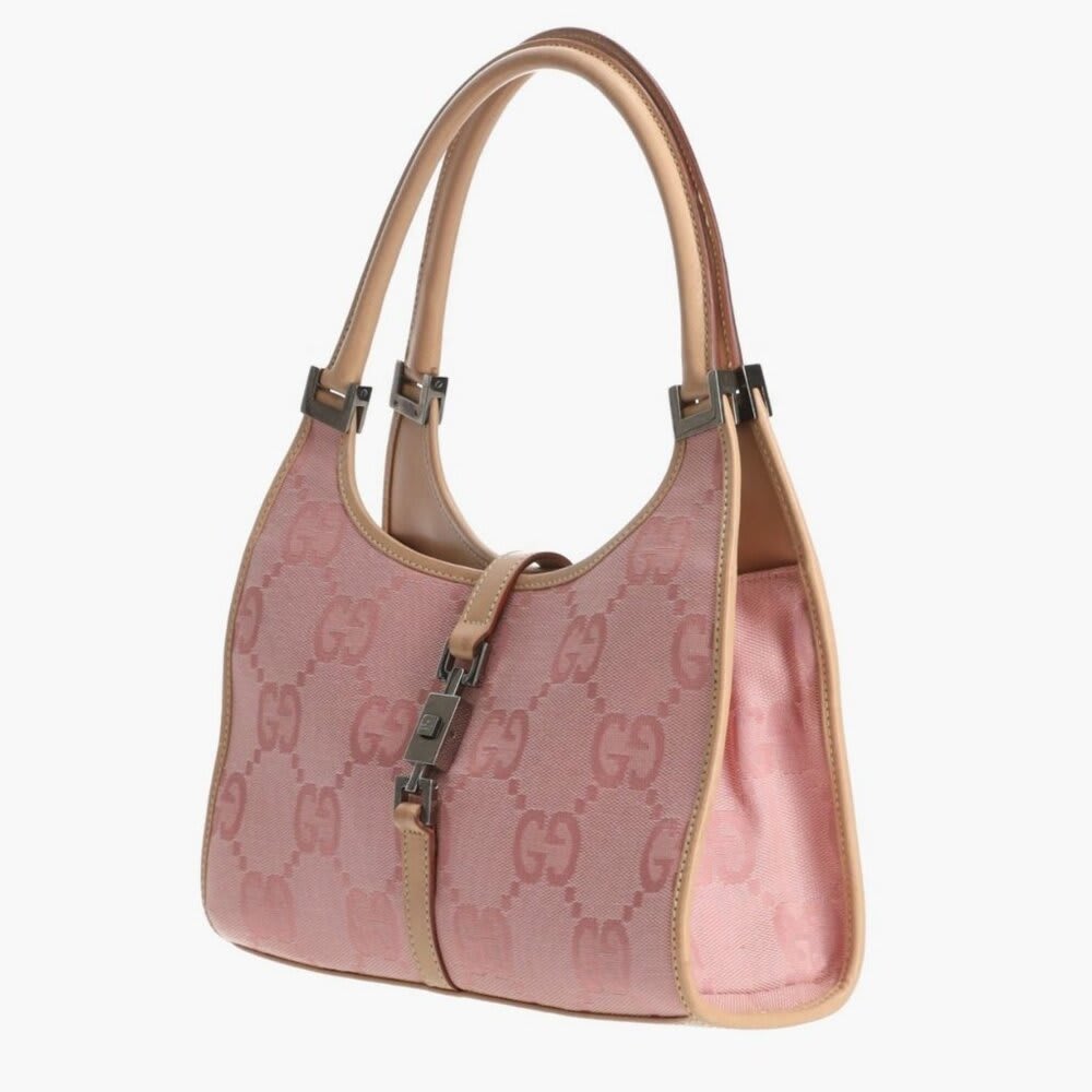 Gucci GG Jackie O Hobo Pink Shoulder Bag Sherry Monogram Web Leather