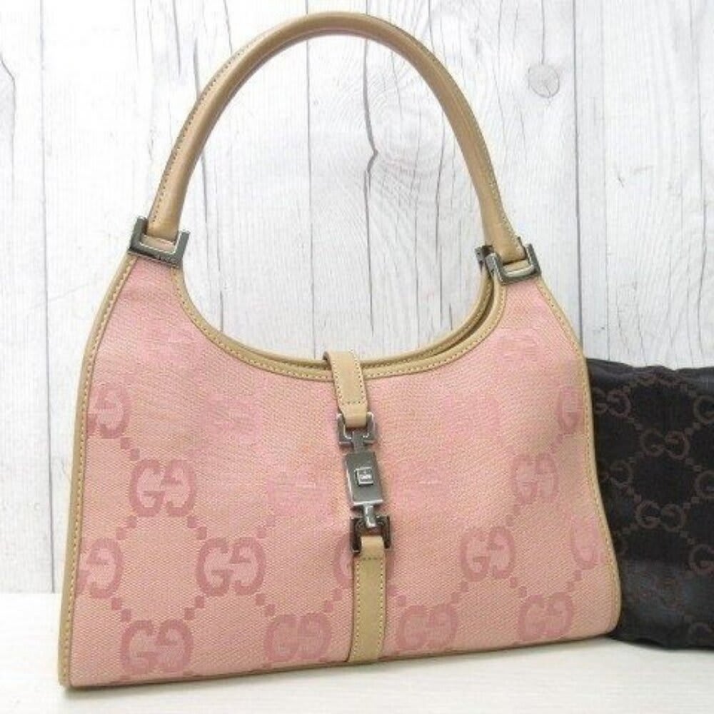 Gucci GG Jackie O Hobo Pink Shoulder Bag Sherry Monogram Web Leather