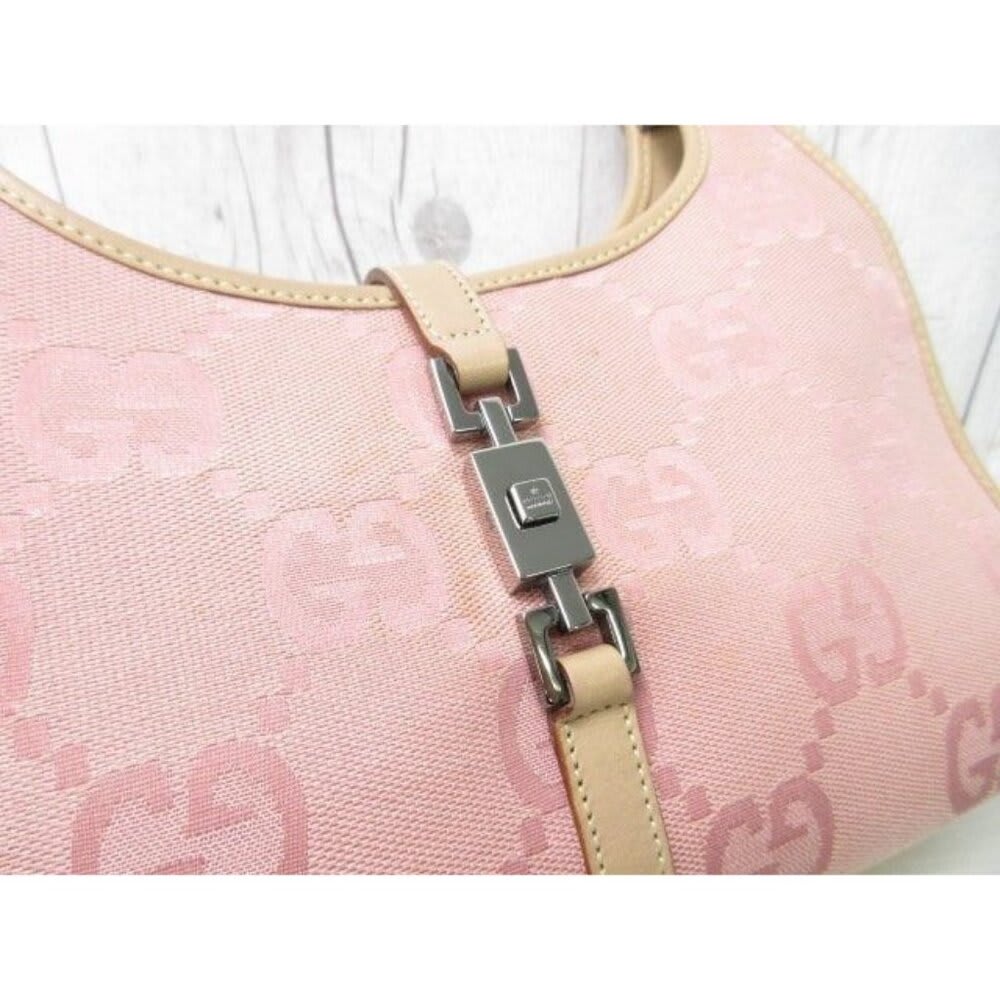 Gucci GG Jackie O Hobo Pink Shoulder Bag Sherry Monogram Web Leather