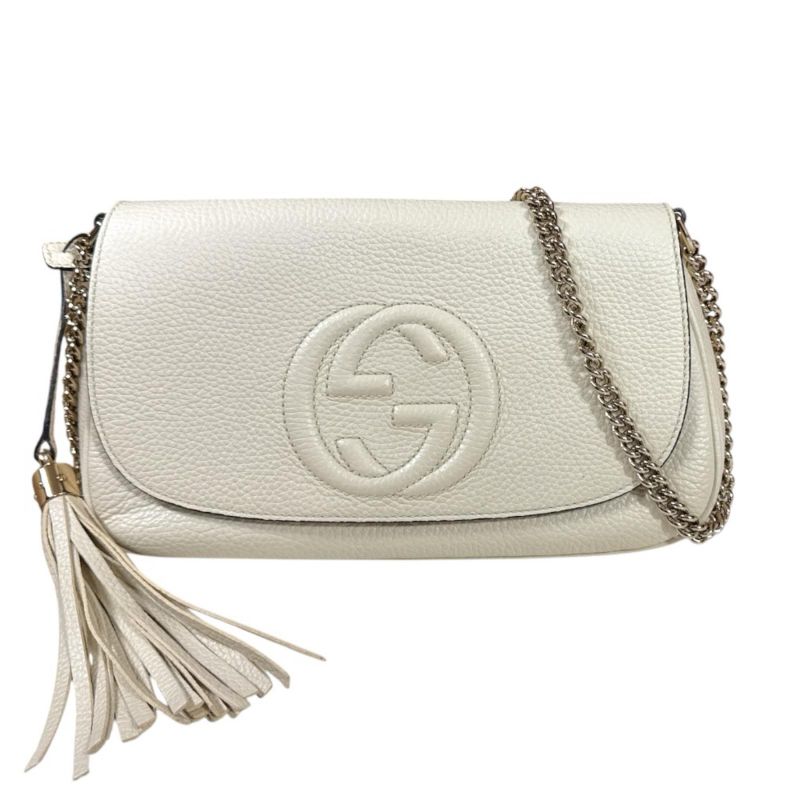Gucci Soho Shoulder Bag Leather White Ladies