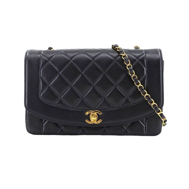 Chanel Chanel Diana Quilted 25 Chain Shoulder Bag Lambskin Navy Vintage