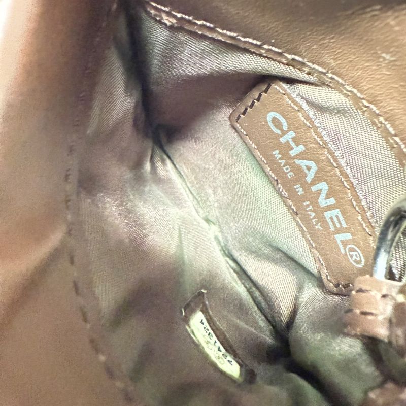 Chanel New Travel Line Coin Case Mini Pouch Ring Leather Canvas Brown