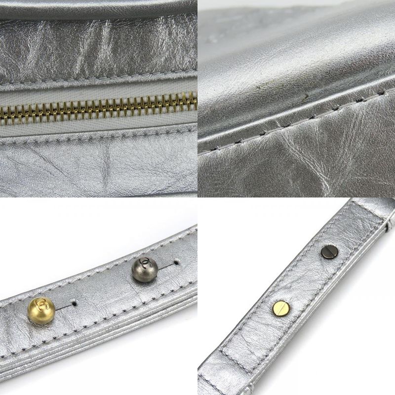 Chanel Shoulder Bag Gabrielle Chain Large Hobo Leather Silver Metallic