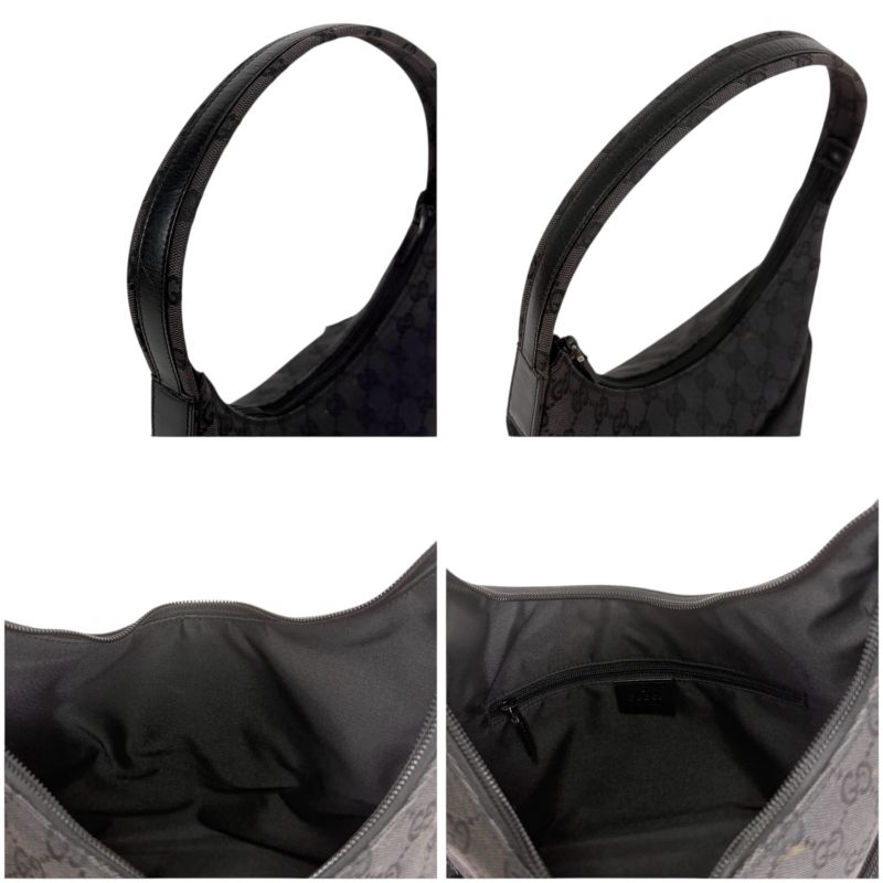Gucci One Shoulder Bag GG Canvas Black Hobo Soho
