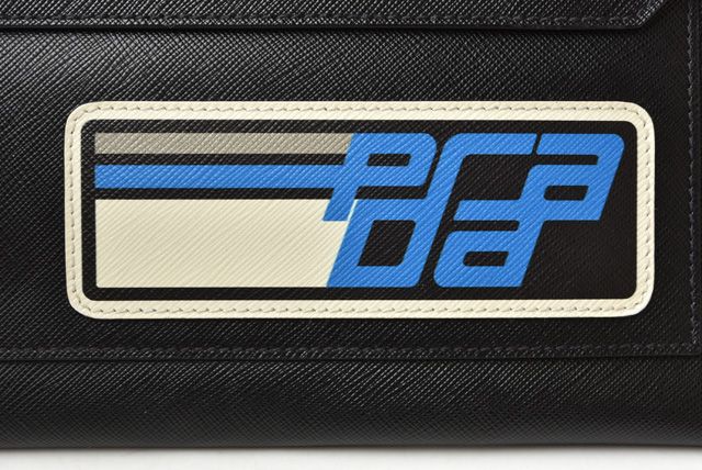 Prada Clutch Bag Travel Pouch Men's Saffiano Patch Patchwork Black Azzurro