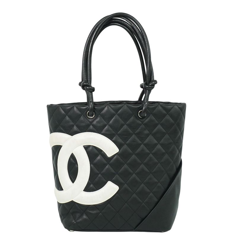Chanel Chanel Cambon Line Tote Handbag Leather Black White