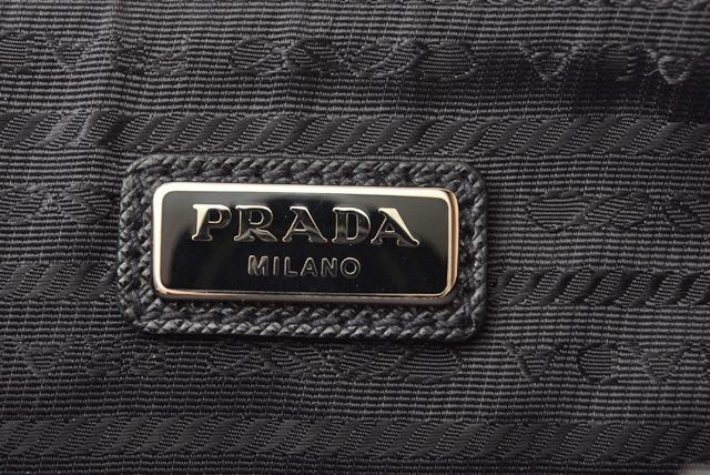 Prada Clutch Bag Travel Pouch Men's Saffiano Patch Patchwork Black Azzurro