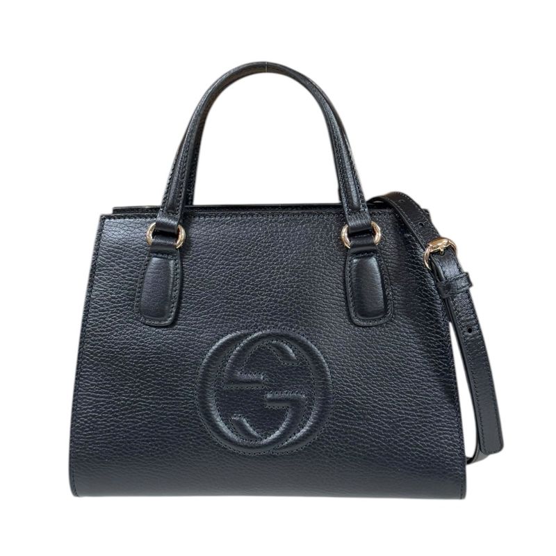Gucci Outlet Interlocking G Soho Shoulder Bag Leather Black Ladies